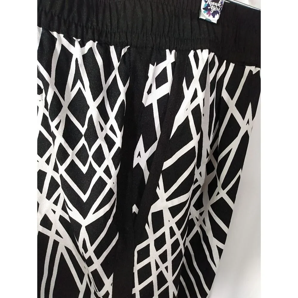 Calvin Klein Women Black White pull on lightweight casual‎ pants Size Large